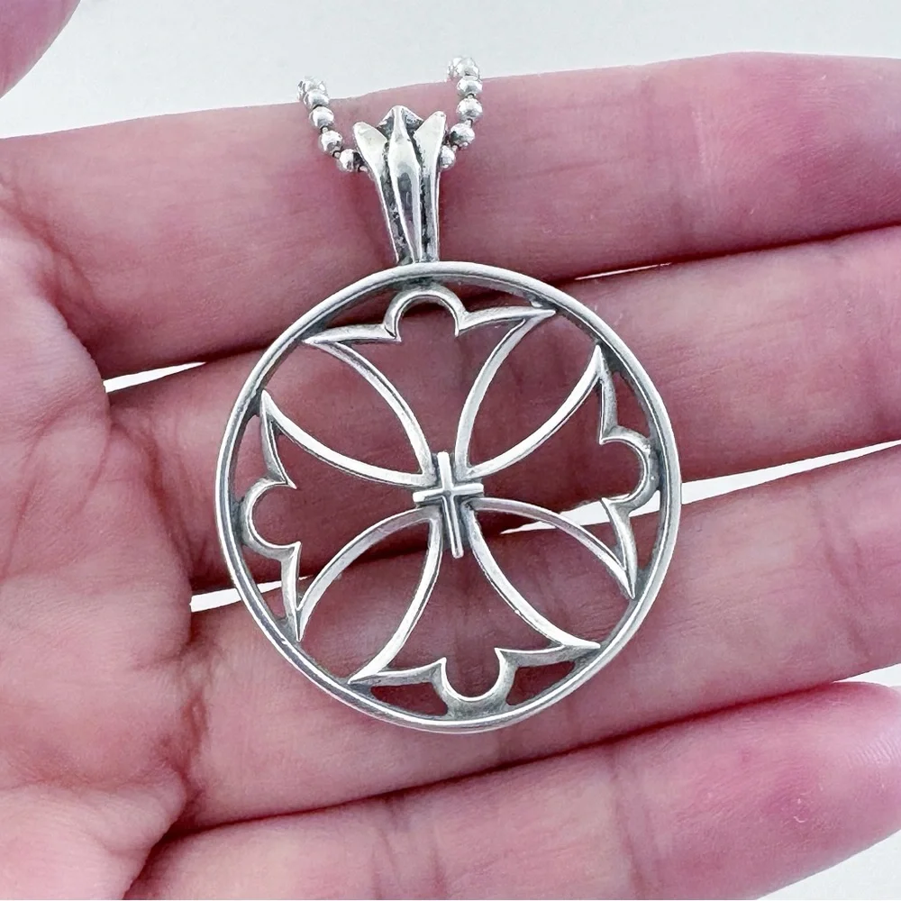 Solid Sterling Silver Cross Circle Outline Accent Necklace